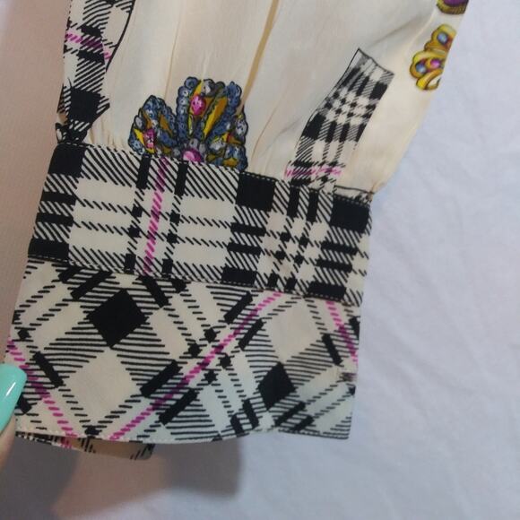 Francesca of Damon Vintage 80s Silk Plaid Pocket Watch Print Chic Preppy Size 8 - Picture 6 of 10